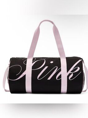 Victoria’s Secret PINK Black Baby Pink Logo Weekender Duffle Bag